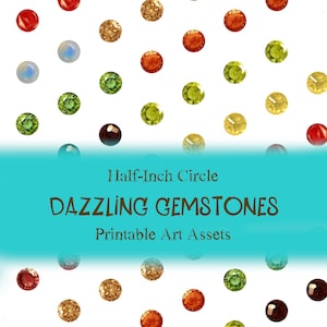 Druckbare Schmucksteine - 12mm Illustrierte Schmucksteine zum Download - Instant Royalcore Art Supplies - 2D Strass Bilder - Scrapbook Bling Dots
