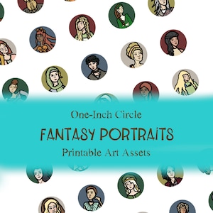 DESCARGA INSTANTÁNEA Retratos de fantasía - Diversos protagonistas de espada y hechicería - Círculos de 1" - Herramienta de juego GM - Suministros de joyería - Arte original