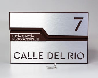 Wall Mailbox – Personalized House Number & Street, Modern Metal RAL 8017 Box with Silver Laser Engraving