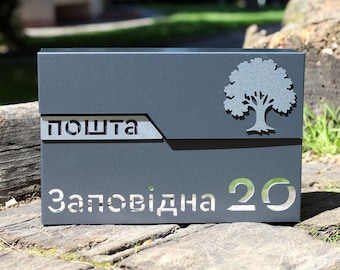 Custom Anthracite Grey Wall-Mounted Letterbox - Secure, Lockable, and Personalized with Your House Number, Name, or Address