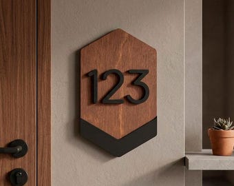 Personalized Wooden House Number Sign with Acrylic Overlay – Custom Home Address Plaque