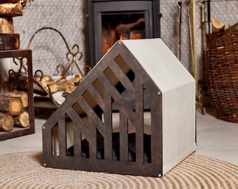 Modern Dog & Cat House, Indoor Pet Bed, Medium/ Small Dog Furniture with Soft Cushion