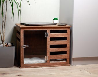 Handmade Wooden Pet Crate – Modern Dog or Cat Kennel with Acrylic Door – 4 Size Options