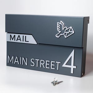 Custom Mailbox with House Number | Modern Lockable Wall Post Box with Nameplate | Personalized Mail Holder with Keys