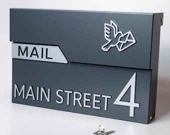 Custom Mailbox with House Number | Modern Lockable Wall Post Box with Nameplate | Personalized Mail Holder with Keys