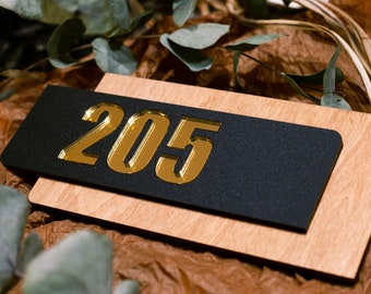 Personalized Wooden House Number Sign with Matte Black Acrylic – Sleek & Modern Minimalist Design