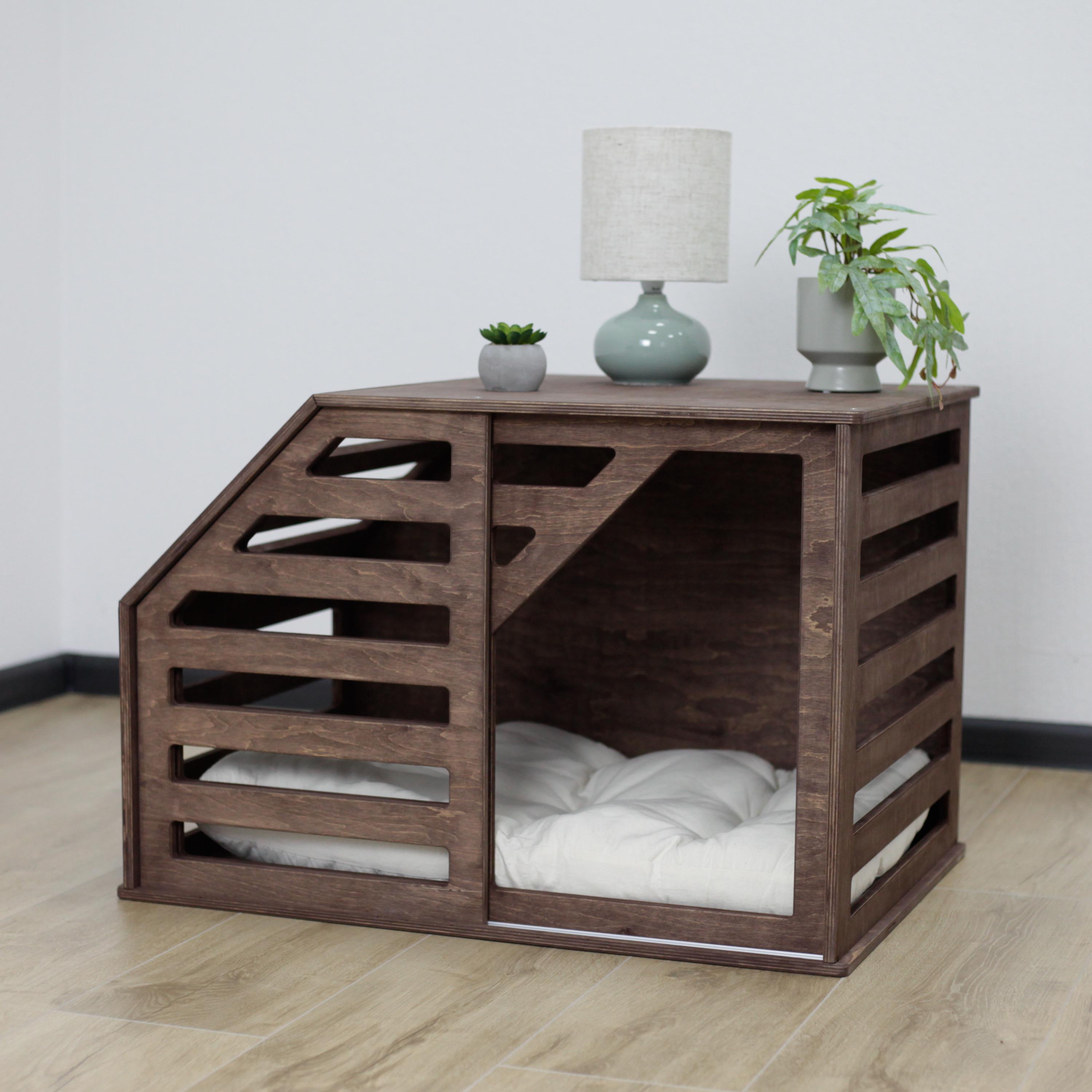 Wooden Dog Crate Furniture | Modern Indoor Pet Crate With Cushion ...
