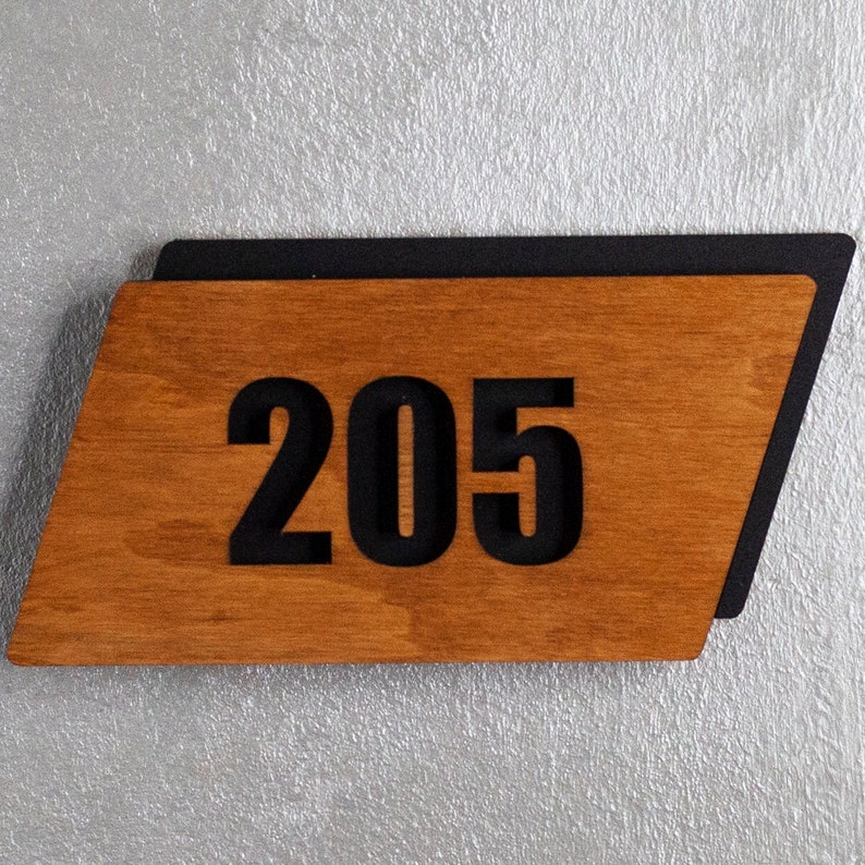 Custom Wood House Number Sign With Matte Black Acrylic Backing - Modern ...