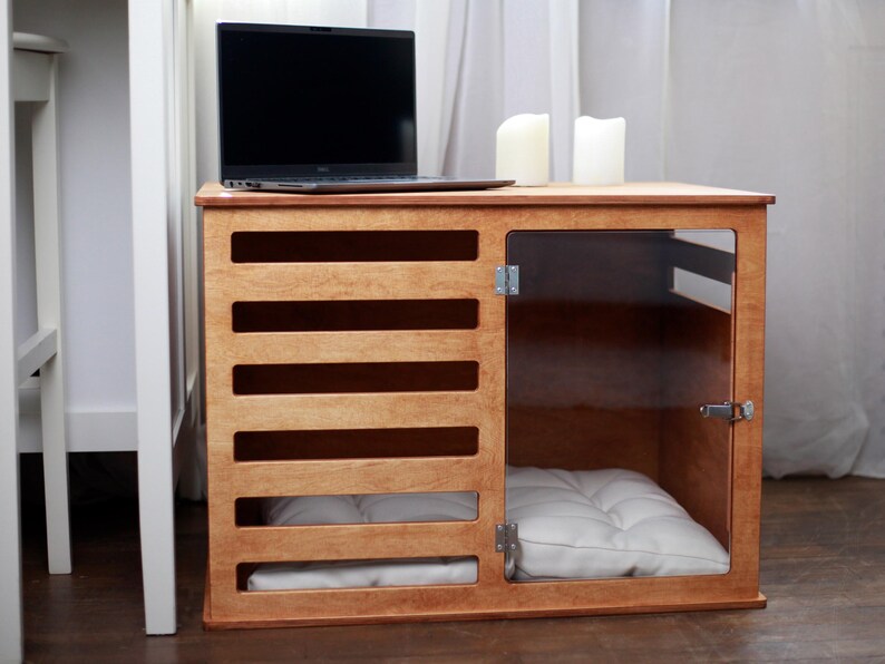 Image showcasing Modern Wooden Dog Crate With Acrylic Door – Pet Furniture for Small ...