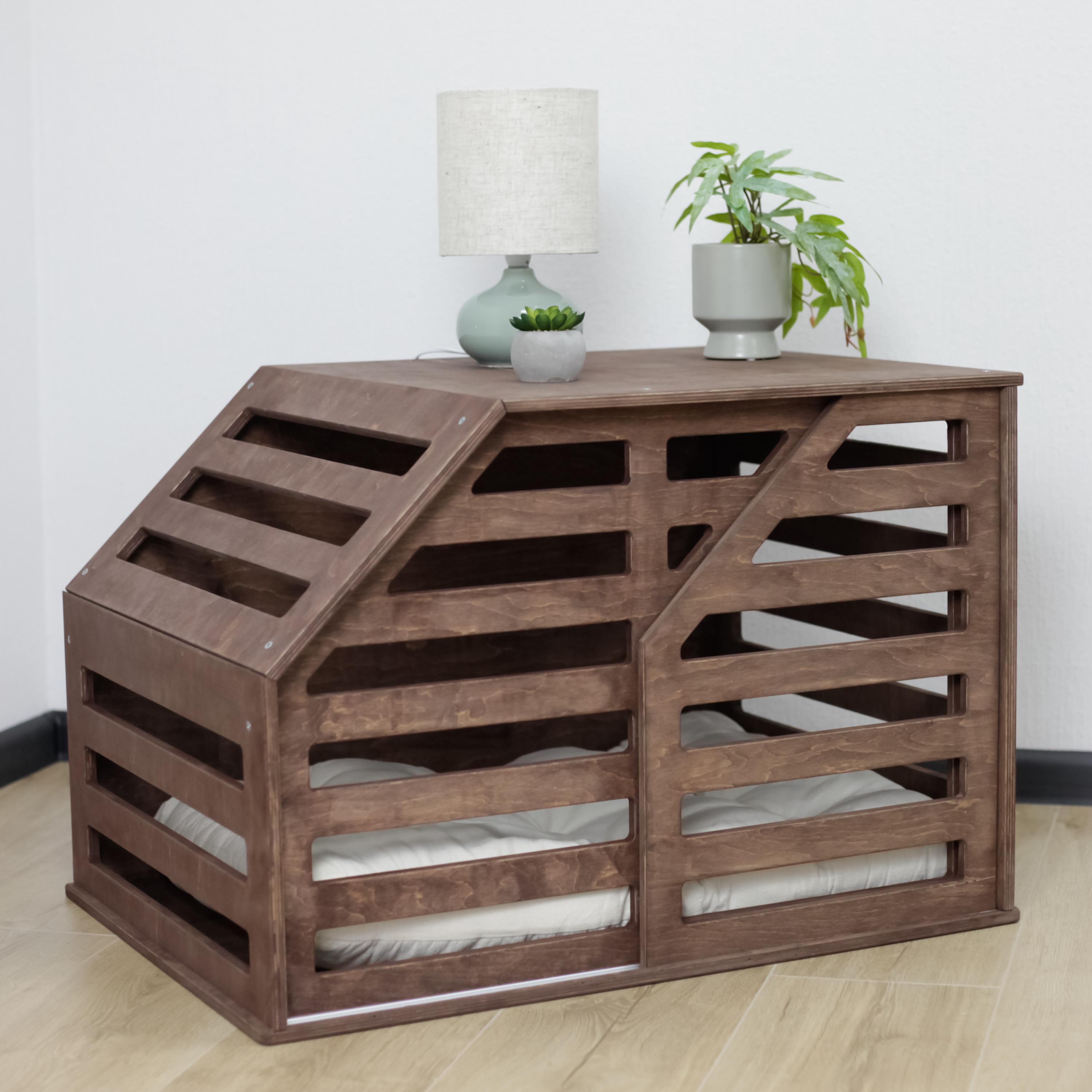 Wooden Dog Crate Furniture | Modern Indoor Pet Crate With Cushion ...