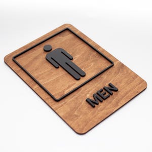 Restroom Sign Made of Plywood with Oil Finish and Acrylic – WOMEN/MEN/DISABLED