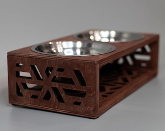 Elevated Dog Bowl Stand – Wooden Raised Dog Feeder with 2 Bowls – Double Dog Feeding Station