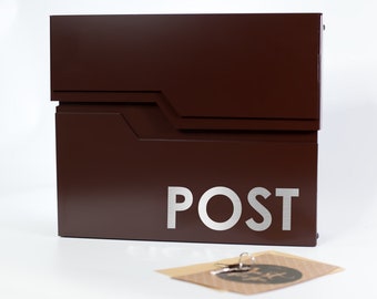 Personalized European Wall-Mounted Letterbox – Brown Lockable Mailbox with House Number, Name or Address
