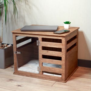 Modern Wooden Dog or Cat Crate | Stylish Pet Furniture with Acrylic Door | Handmade Plywood Kennel – 4 Sizes