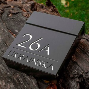 Custom Black  Wall-Mounted Letterbox - Secure, Lockable, and Personalized with Your House Number, Name, or Address