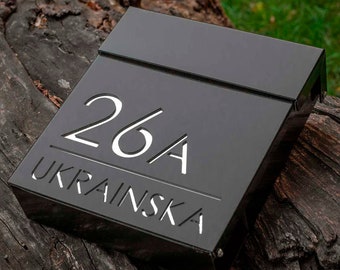 Custom Black  Wall-Mounted Letterbox - Secure, Lockable, and Personalized with Your House Number, Name, or Address