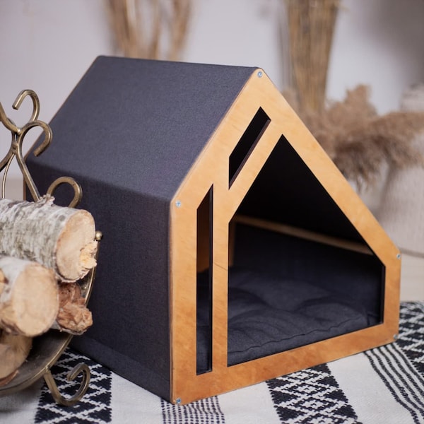 Modern Indoor Dog House Cat House, Houten Pet Dog House, Wood Dog Crate House, Modern Houten Dog Crate Meubilair, Houten Dog Bed, Dog Gift