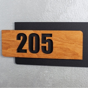 Custom Wood House Number Sign with Matte Black Acrylic Backing - Modern Minimalist Design
