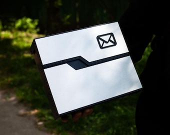Custom Black and Silver Wall-Mounted Letterbox – Lockable with House Number & Name