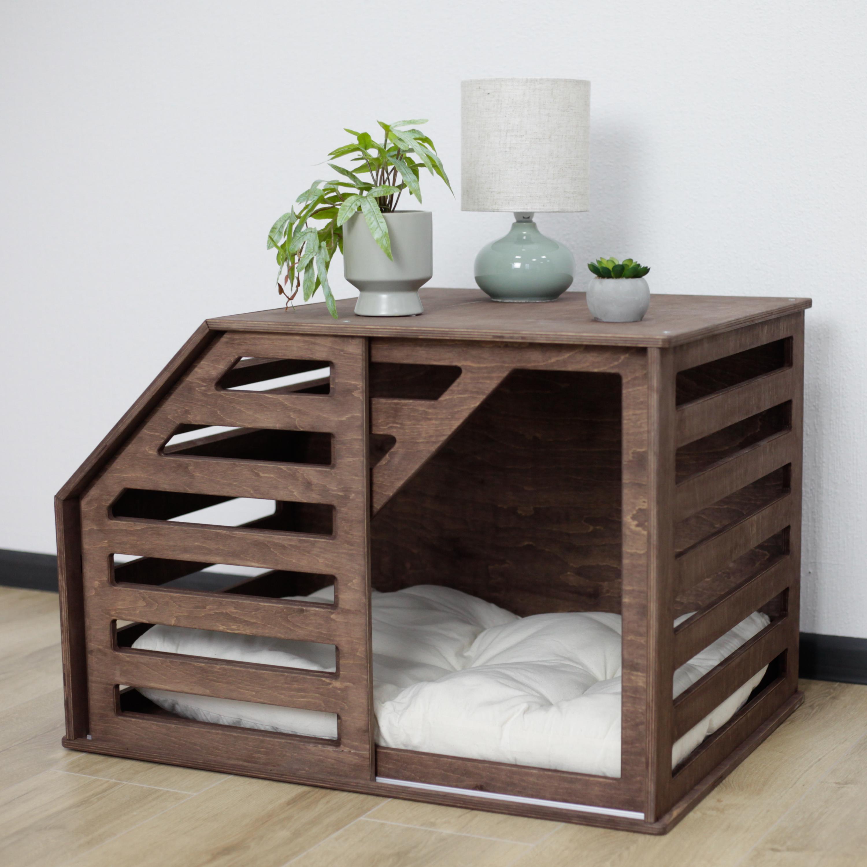 Wooden Dog Crate Furniture | Modern Indoor Pet Crate With Cushion ...