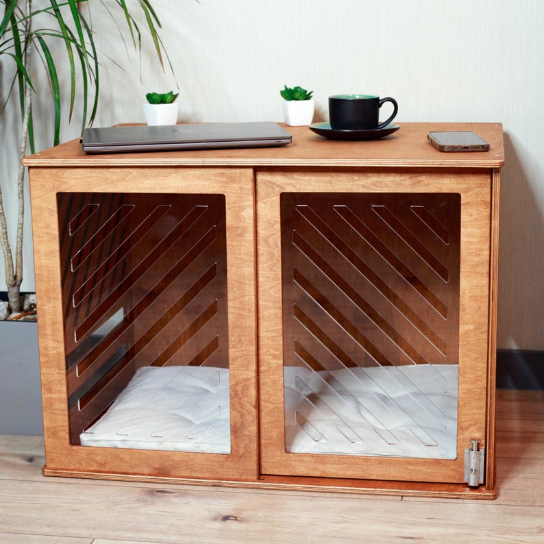 Picture of Wooden Dog Crate Furniture – Modern Cat or Dog House With Acrylic Front ...