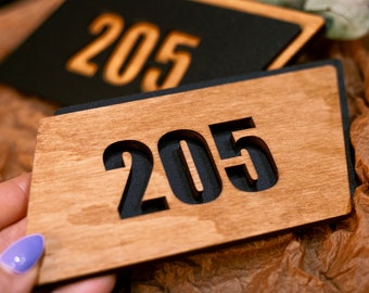 Custom Wood House Number Sign with Matte Black Acrylic Backing - Modern Minimalist Design