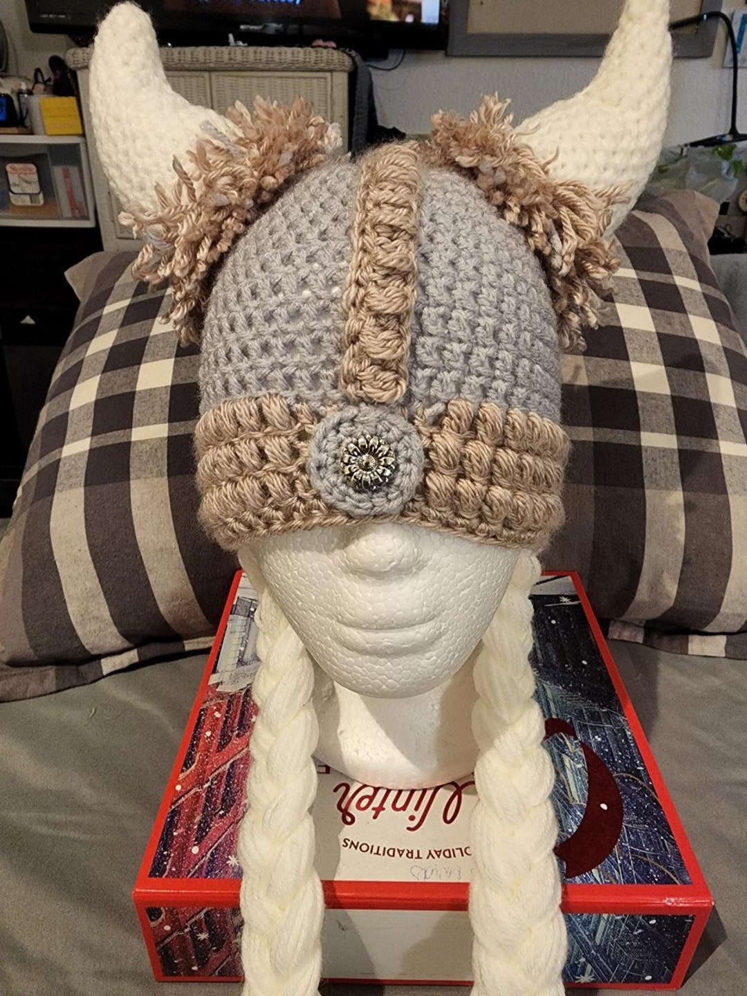 White Fox Fur-Trimmed Viking Hat - (Faux Fur)