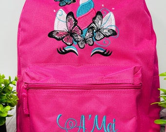 Personalized Girls backpack,  Pink Unicorn Backpack, Back to School, Embroidered Backpack, Name Backpack, Embroidered School bag, Butterfly