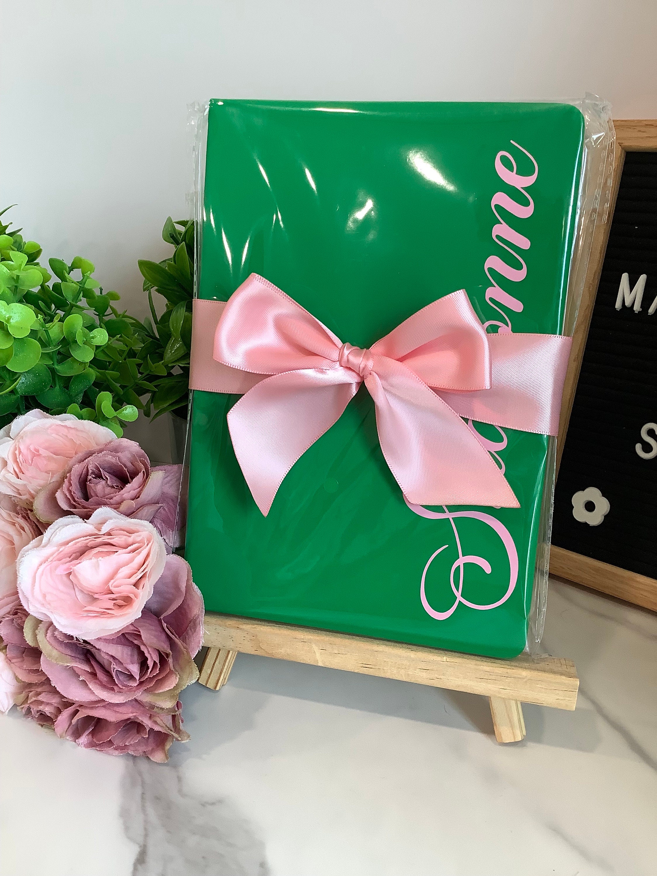 Personalized Journal, Green and Pink, Notebook, Custom Journal, Custom Notebook, Sorority Gift, Journaling, AKA, Alpha, Kappa, Soror