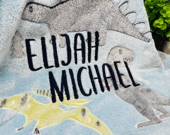 Custom Glow in the Dinosaur Blanket, Custom Glow in the Dark Blanket, Dinosaur Blanket, Fleece Blanket, Embroidered Blanket, Custom Gift