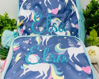 Personalized Girls backpack set,  Back to School, Embroidered Backpack, Custom Lunchbag, Name Backpack, Embroidered School bag, Lunch Tote