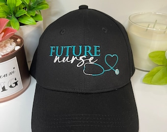 Future Nurse Ponytail Caps, Satin lined caps, Future Nurse cap,Satin lined ponytail caps, Natural hair Caps, backless cap, High Ponytail Cap