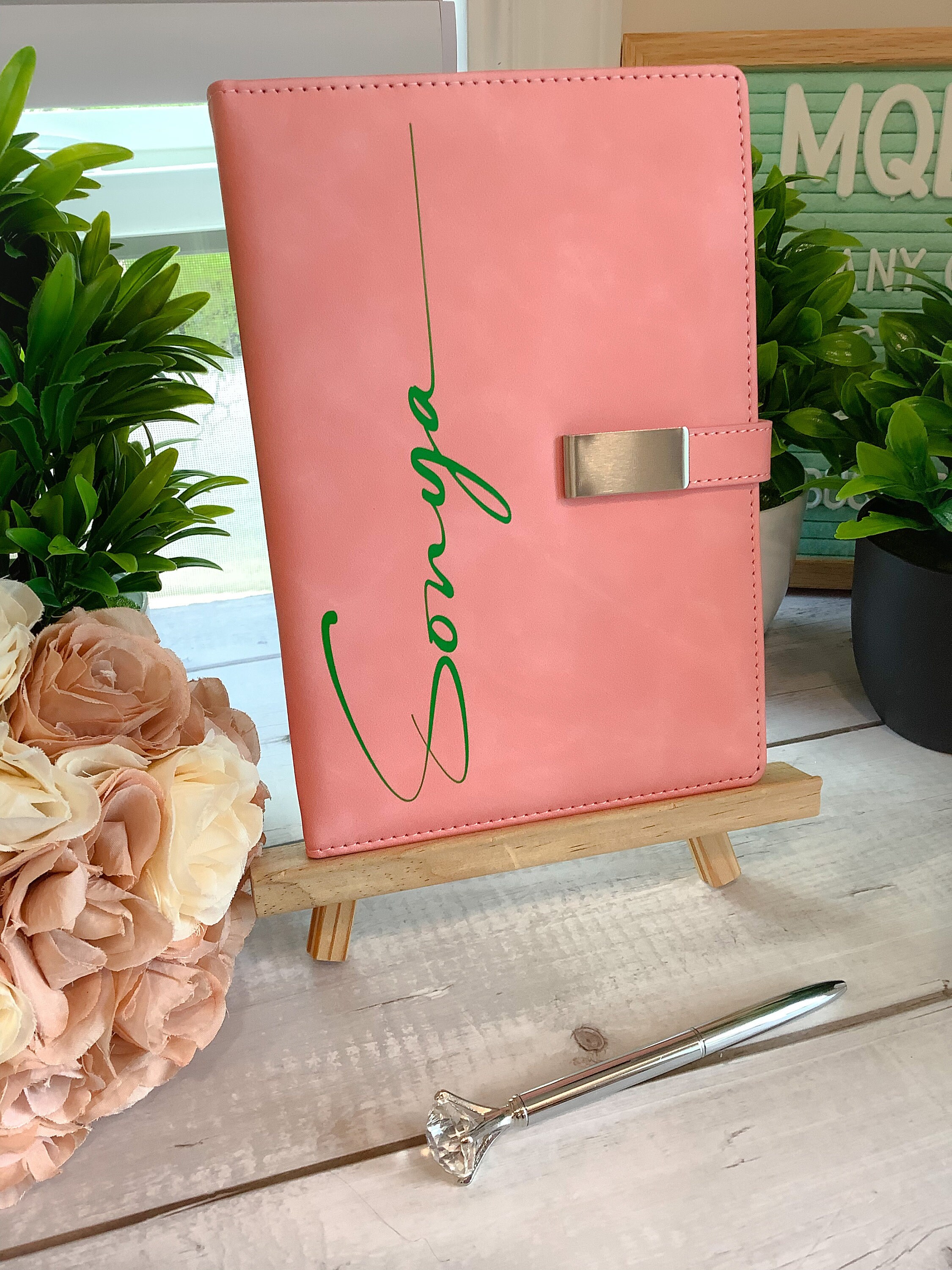 Elegant Personalized Journal, Pink and Green, Notebook, Custom Journal, Custom Notebook, Sorority Gift, Journaling, AKA, Alpha, Kappa, Soror