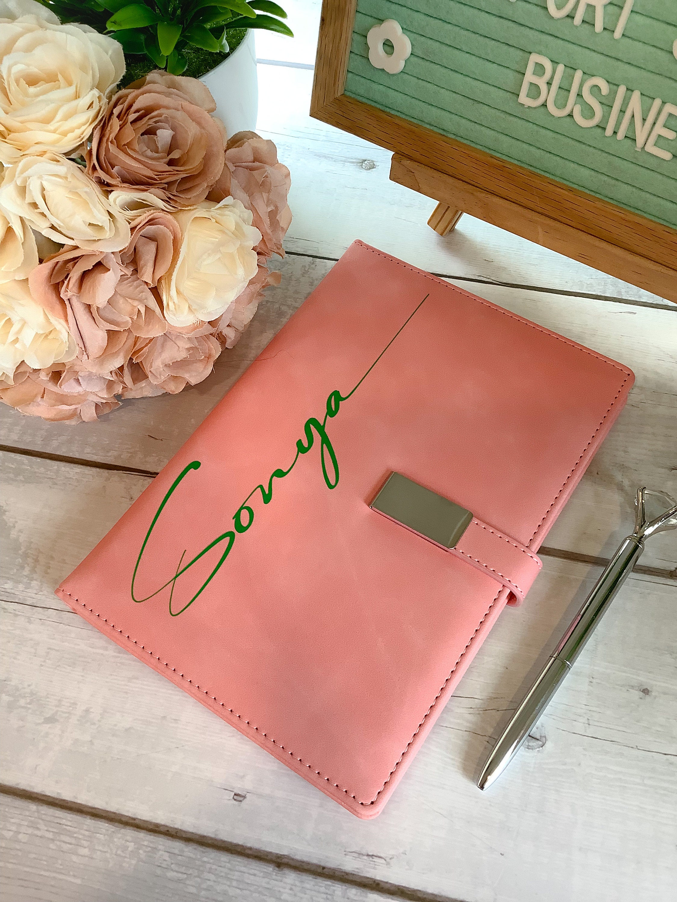 Elegant Personalized Journal, Pink and Green, Notebook, Custom Journal, Custom Notebook, Sorority Gift, Journaling, AKA, Alpha, Kappa, Soror