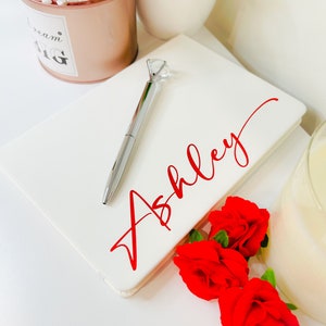 Personalized Journal, Red and White, Notebook, Custom Journal, Custom Notebook, Sorority Gift, Journaling, Delta, Sigma, Theta, Soror
