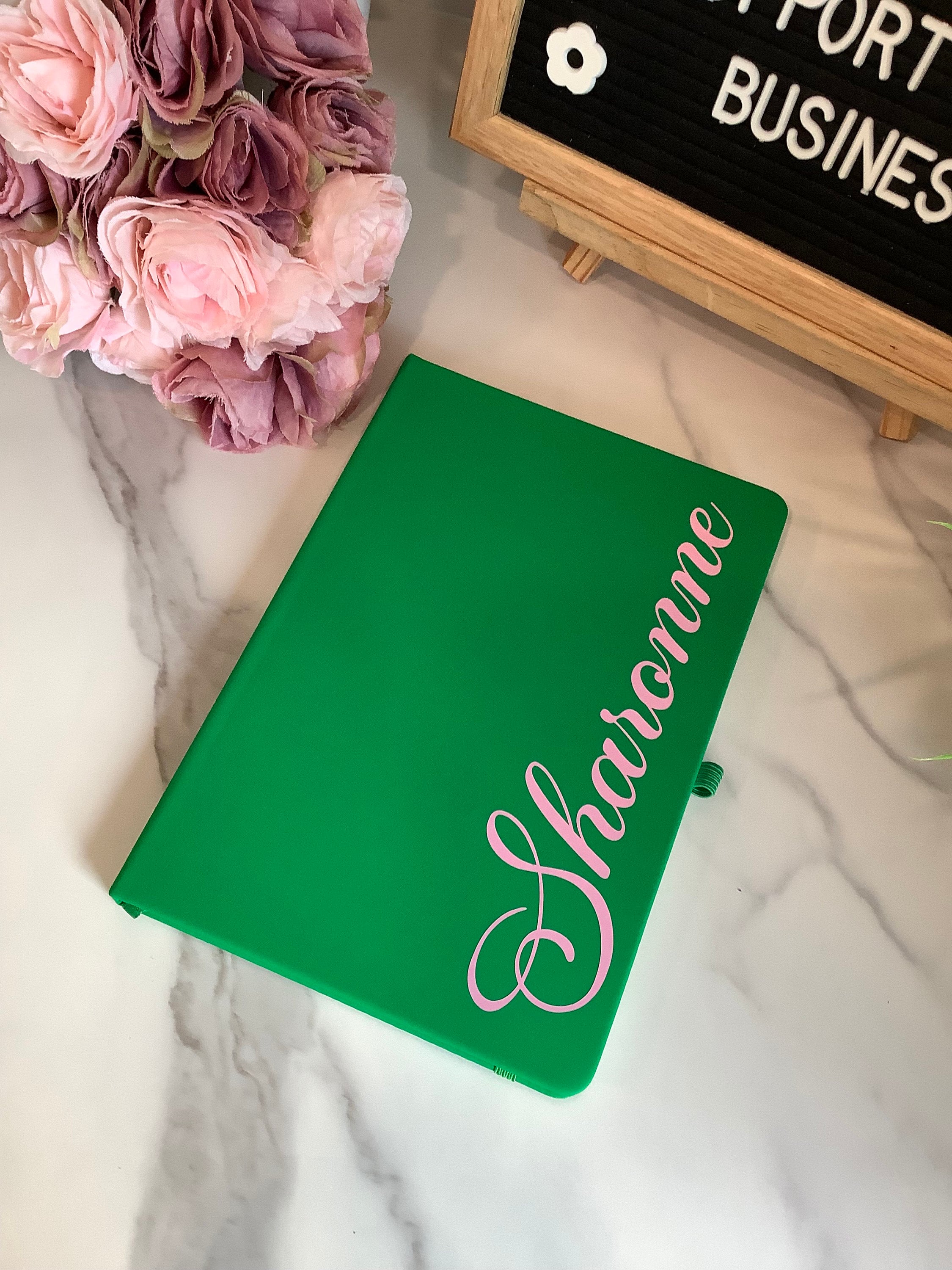 Personalized Journal, Green and Pink, Notebook, Custom Journal, Custom Notebook, Sorority Gift, Journaling, AKA, Alpha, Kappa, Soror