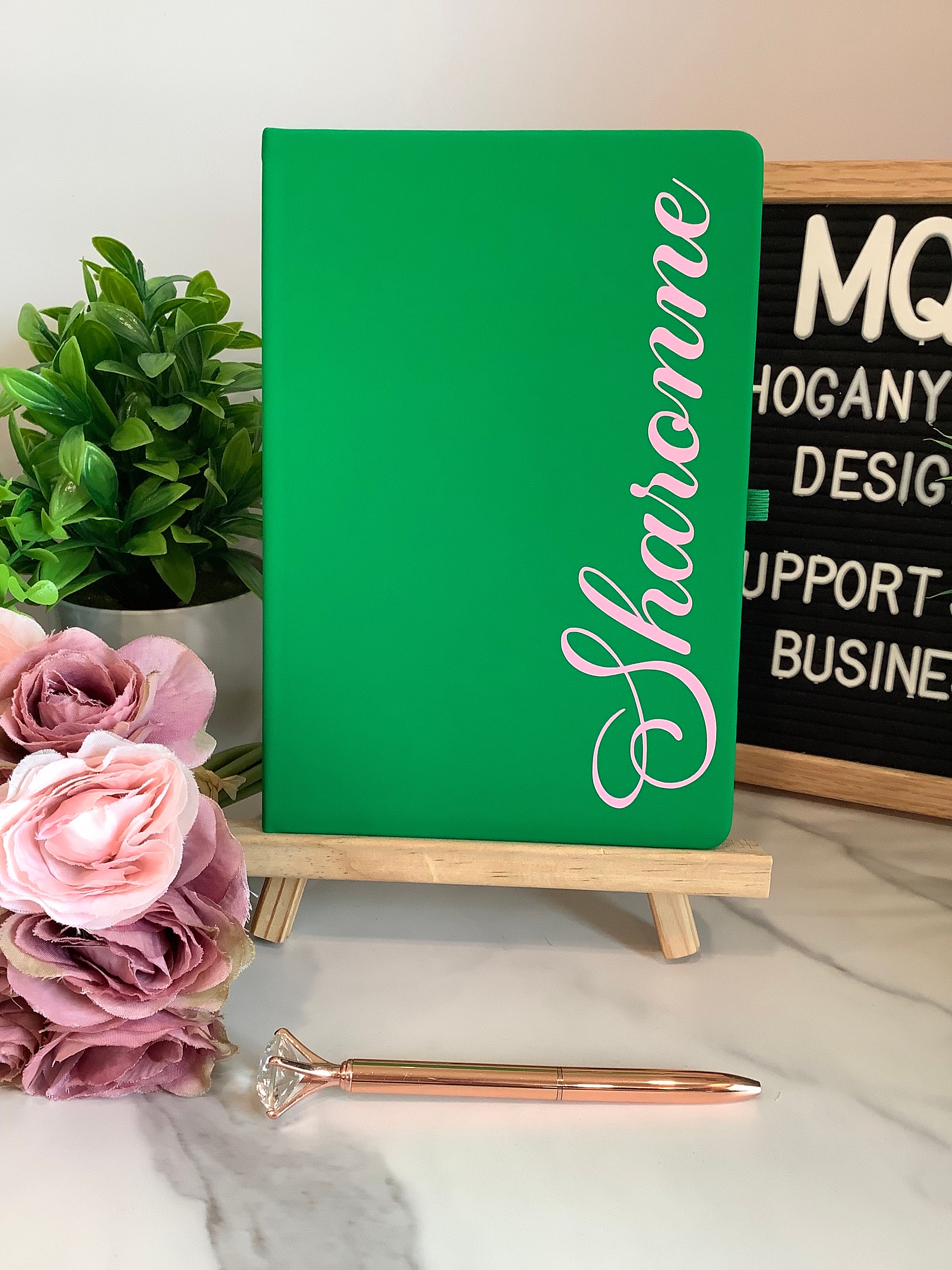 Personalized Journal, Green and Pink, Notebook, Custom Journal, Custom Notebook, Sorority Gift, Journaling, AKA, Alpha, Kappa, Soror