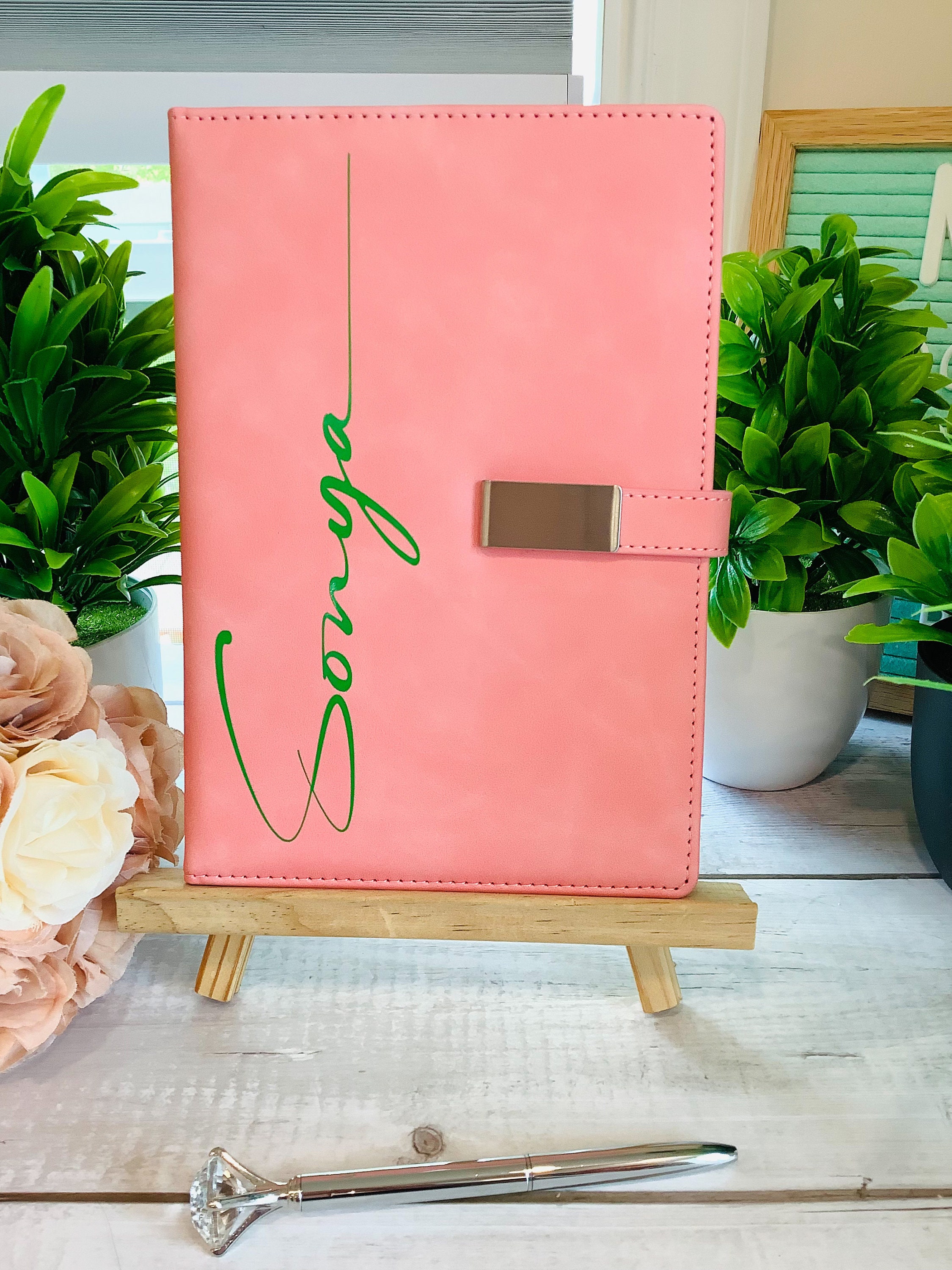 Elegant Personalized Journal, Pink and Green, Notebook, Custom Journal, Custom Notebook, Sorority Gift, Journaling, AKA, Alpha, Kappa, Soror