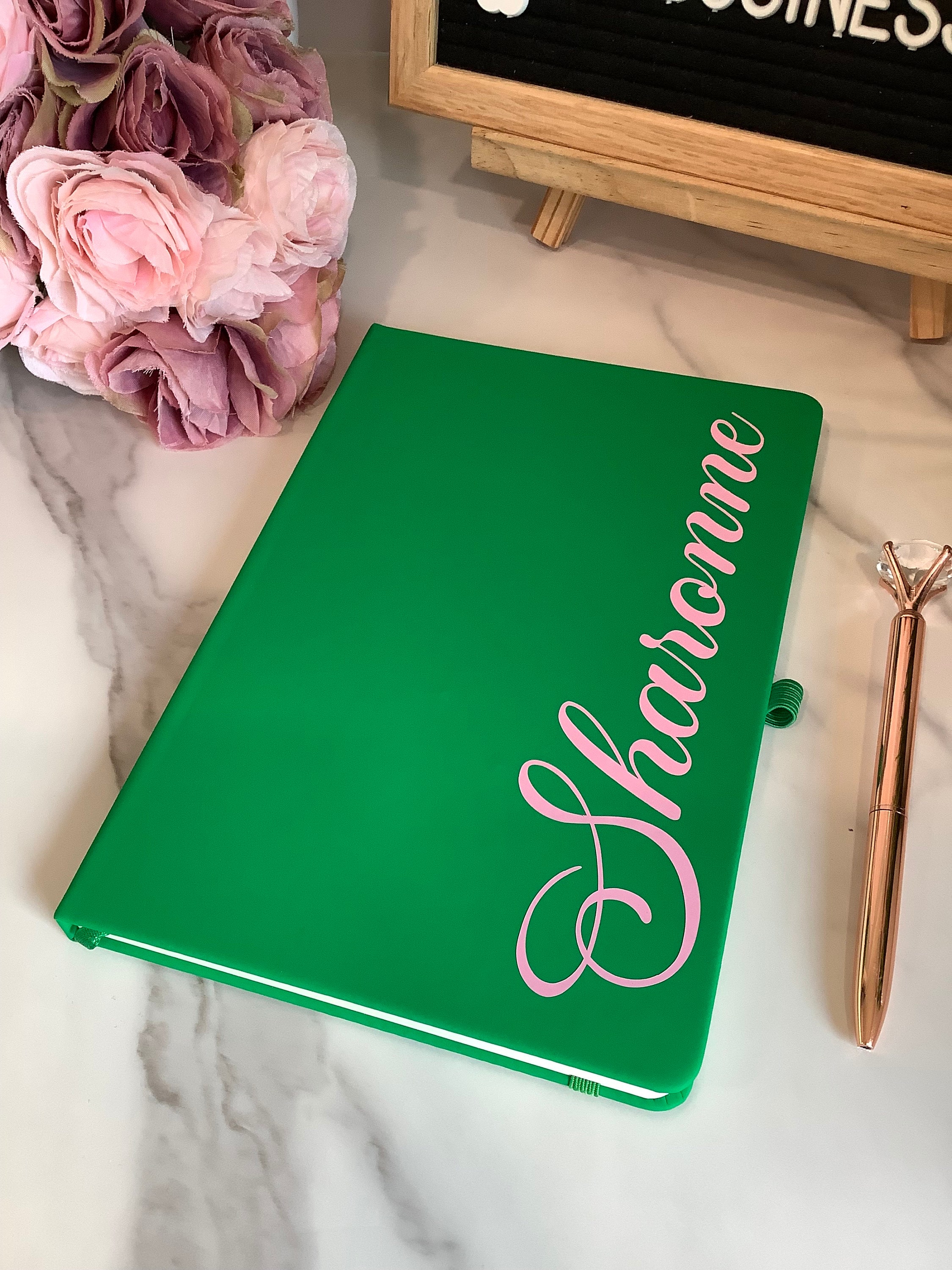 Personalized Journal, Green and Pink, Notebook, Custom Journal, Custom Notebook, Sorority Gift, Journaling, AKA, Alpha, Kappa, Soror