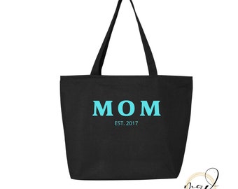 Mothers Day Zippered Tote, Personalized Canvas Tote bag,Custom Tote Bag, Mom, Mother, Embroidered Tote, Tote, Large Zippered Tote, Gift