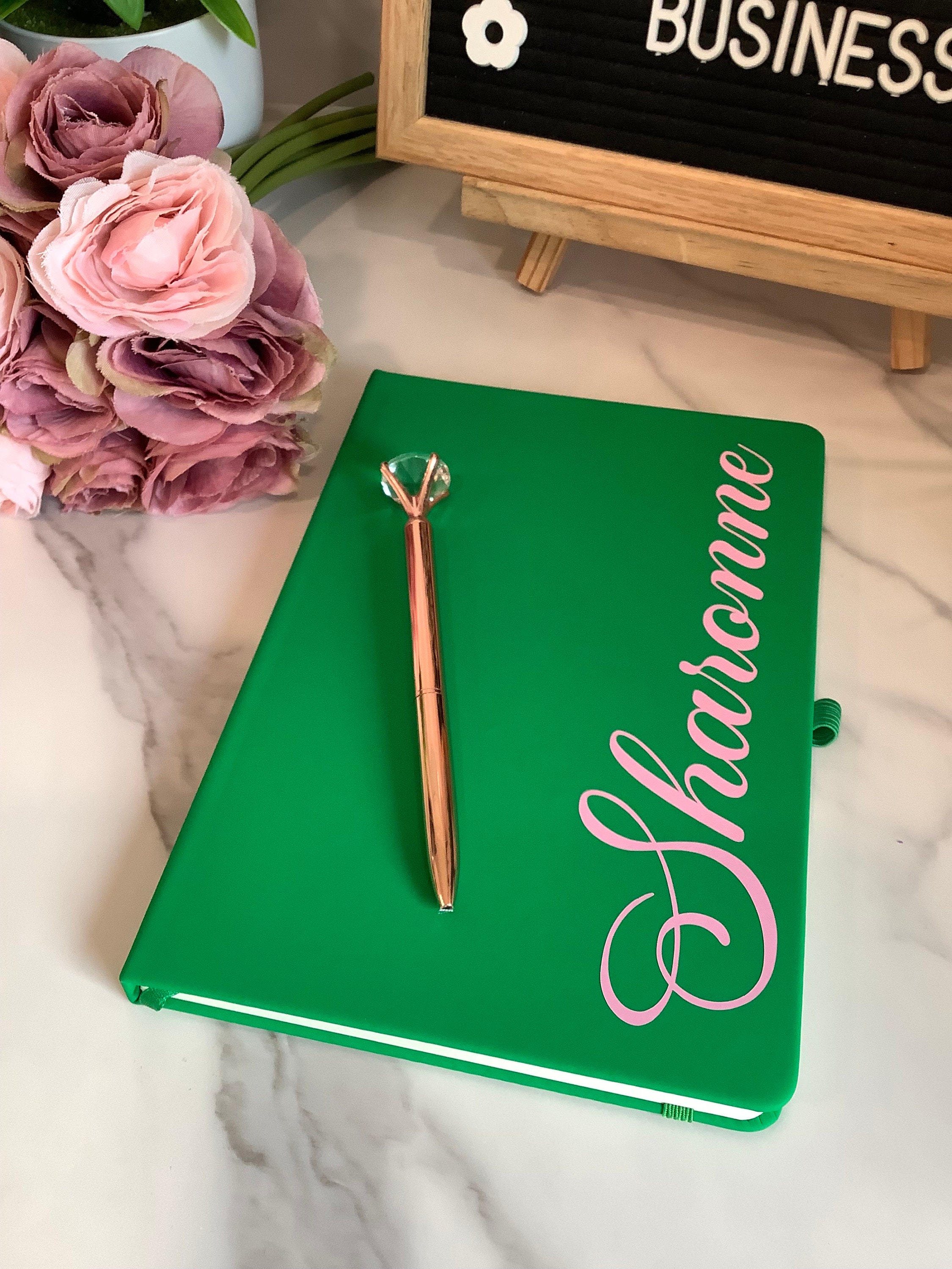 Personalized Journal, Green and Pink, Notebook, Custom Journal, Custom Notebook, Sorority Gift, Journaling, AKA, Alpha, Kappa, Soror