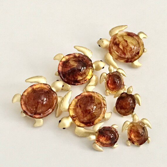 Vintage Amber Sea Turtle Tie Tac Lapel Pin Brooch… - image 4