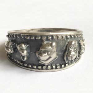 Vintage Disney Sterling Silver Winnie the Pooh Ring Size 7  Band Tigger Eeyore Piglet Kanga Roo Disneyana