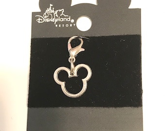 Vintage Silver Mickey Mouse Ears Charm Clip On Disney Bracelet Zipper Pull Purse Tag Disneyana