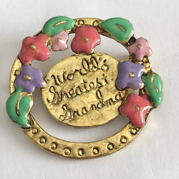 Vintage Grandmother Flower Circle Brooch Pin Gold… - image 7