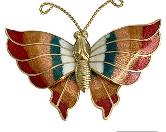 Broche vintage de mariposa cloisonné con flores, esmalte bronce, chapado en oro, Taiwán