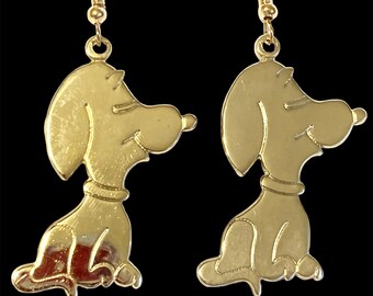 Vintage Snoopy Earrings Gold Plated Peanuts Cartoon Dangle Dog