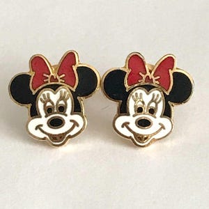 Vintage Disney Minnie Mouse Earrings Post Stud Pierced Disneyana Signed Charms image 7