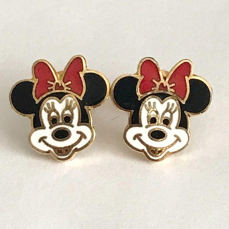 Vintage Disney Minnie Mouse Earrings Post Stud Pierced Disneyana Signed Charms image 7