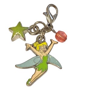 Vintage Disney Tinker Bell TInkerbell Tink Clip On Charm Zipper Pull Bag Purse Signed Star Charm